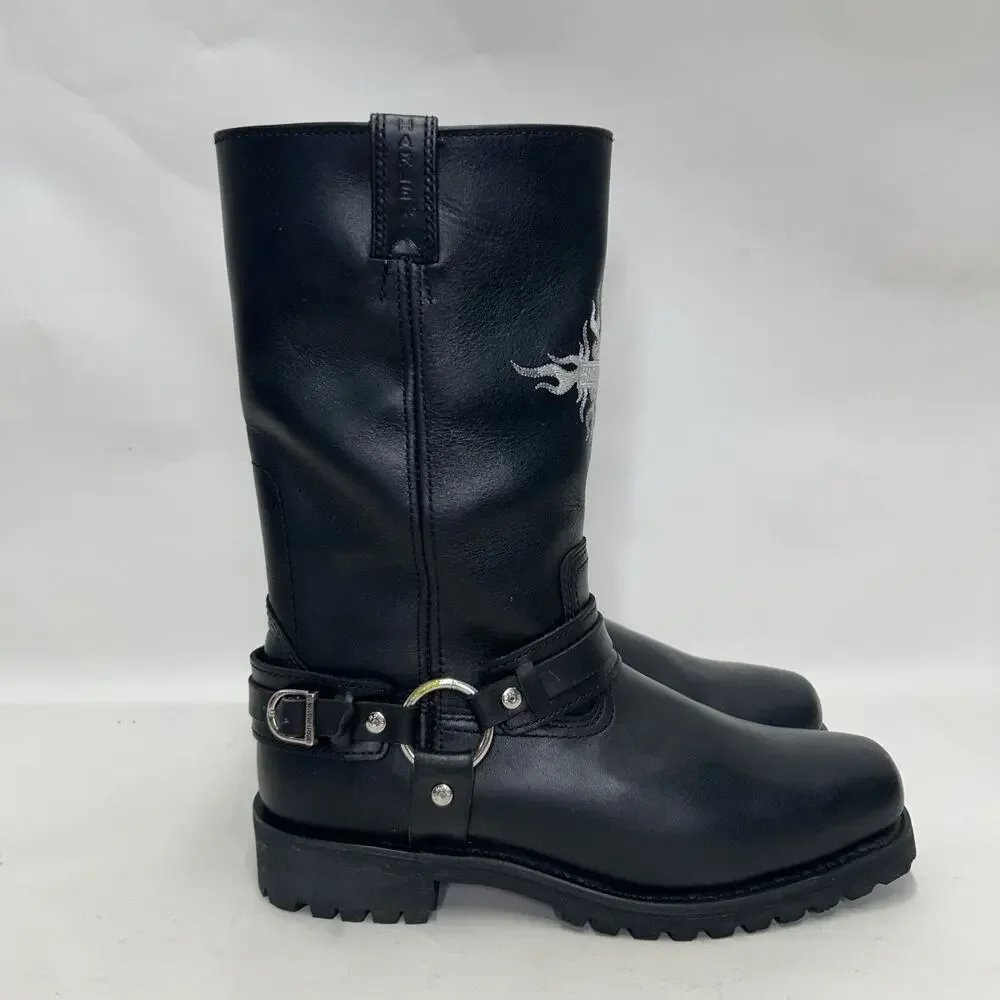 Vintage Harley-Davidson Motorcycle Flame Logo Boots “Black”